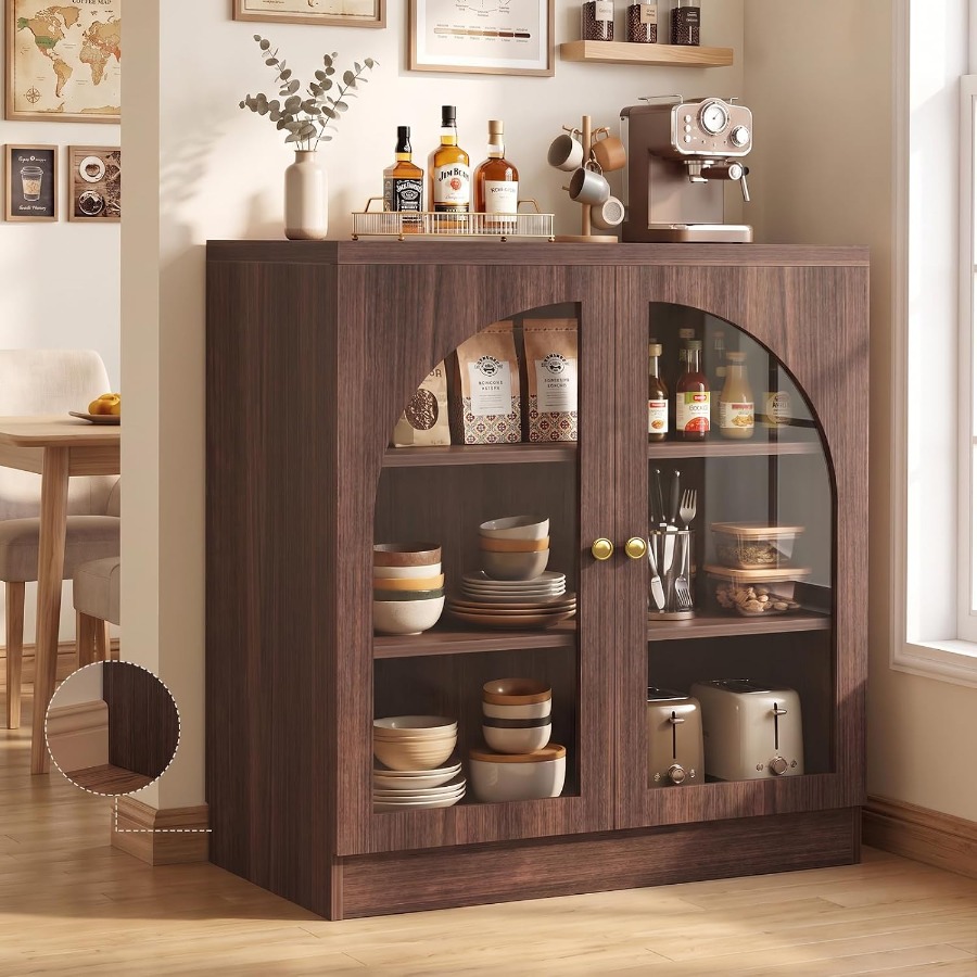 Storage & Organization - ตู้บุฟเฟต์ขนาด 31.5 นิ้ว สำหรับห้องรับประทานอาหาร ท็อปกระจกนิรภัย สีดำ