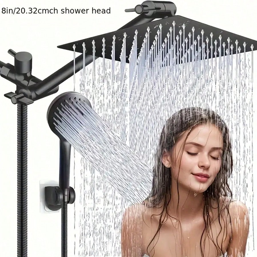 High Pressure Shower Head Handheld - ชุดฝักบัวแบบผสม ทั้งแบบติดผนังและแบบถือได้ ให้แรงดันน้ำสูงและละอองน้ำที่เหมือนฝนตก ขนาดหัวฝักบัว 8 นิ้ว