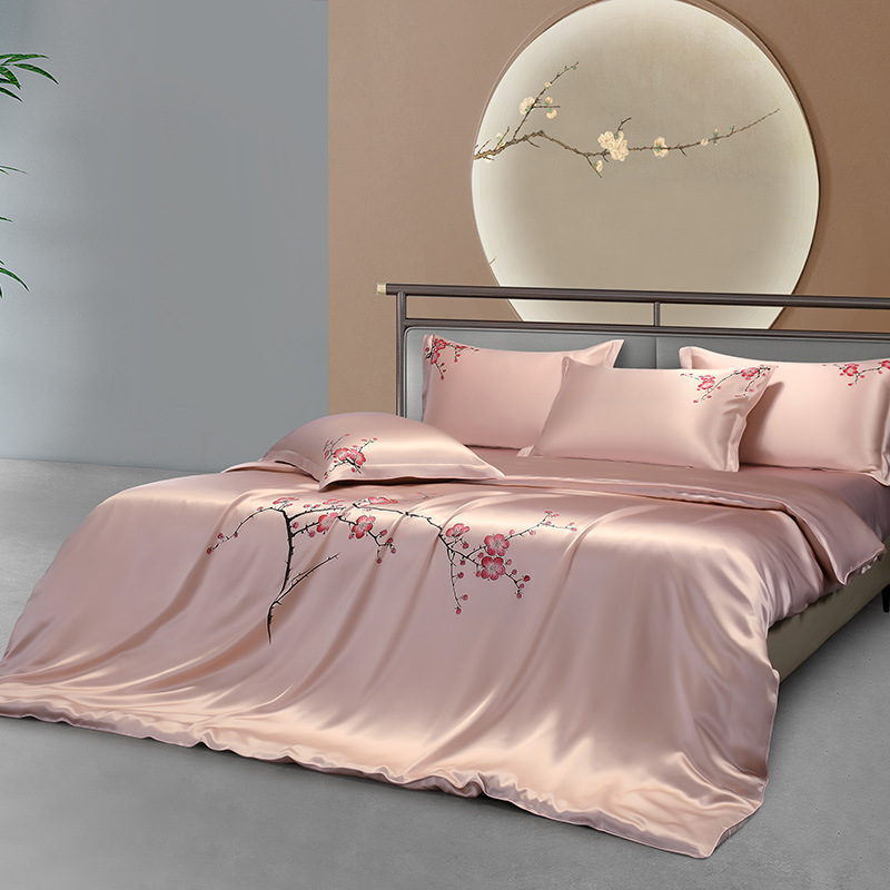 Aesthetic Floral Duvet Cover - 25 มม.หม่อนผ้าไหมดอกไม้ชุดเครื่องนอนเกรดหรูหราหม่อนผ้าไหมนุ่มผ้านวมคลุมเตียงแผ่น 2 ปลอกหมอน double Queen