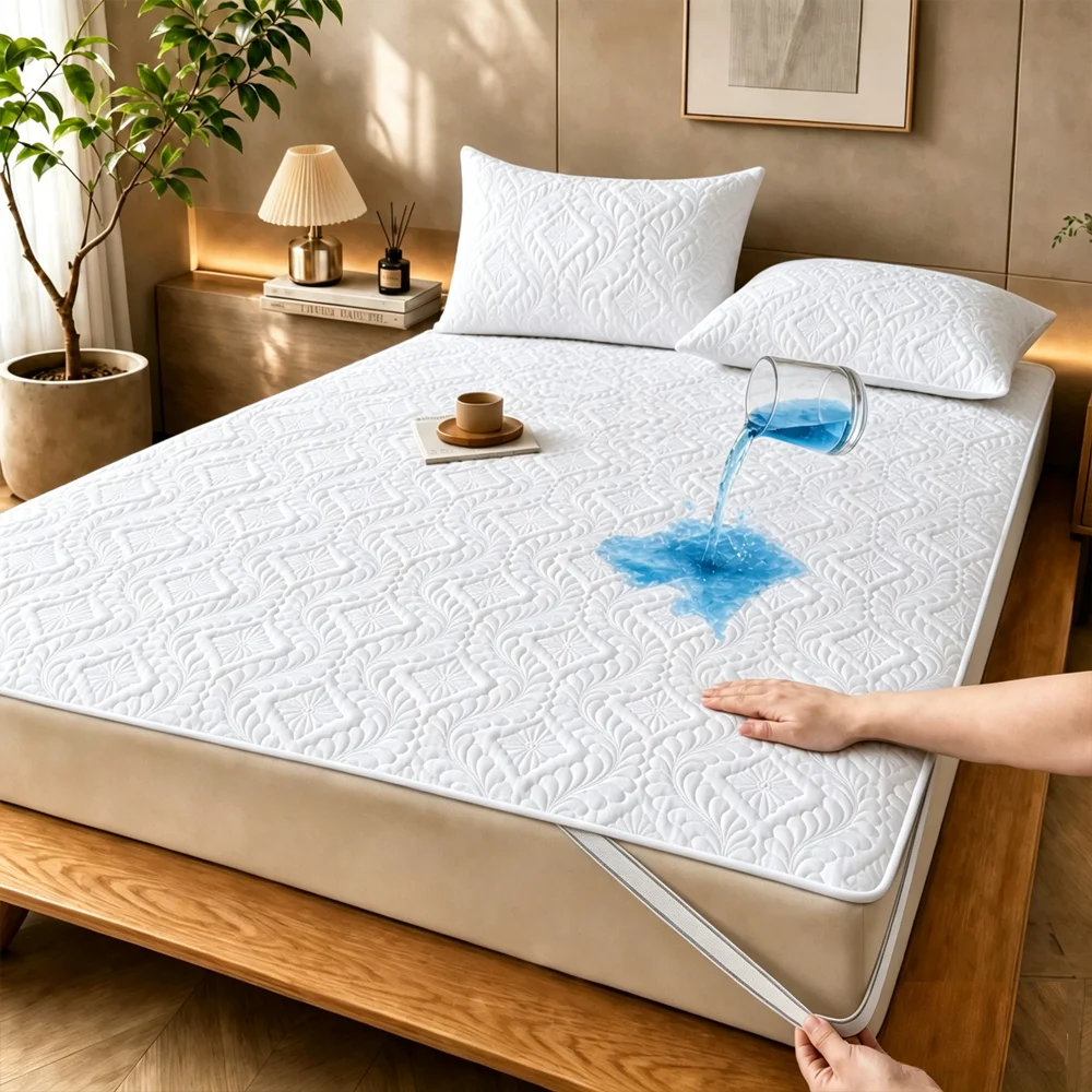 Waterproof Mattress Protector Breathable - 1 ชิ้น ผ้าปูที่นอนกันน้ำ ยืดหยุ่นได้ ขอบสี่ด้าน มีหลายสี