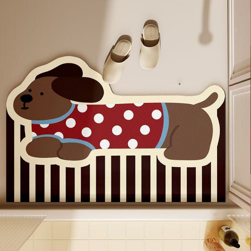 Quick Dry Diatomite Bath Mat - พรมเช็ดเท้ารูปสุนัขดัชชุนด์น่ารัก ดูดซับน้ำได้ดี ทำจากไดอะตอมไมต์ นุ่มสบาย ป้องกันการลื่น ใช้ในห้องน้ำ