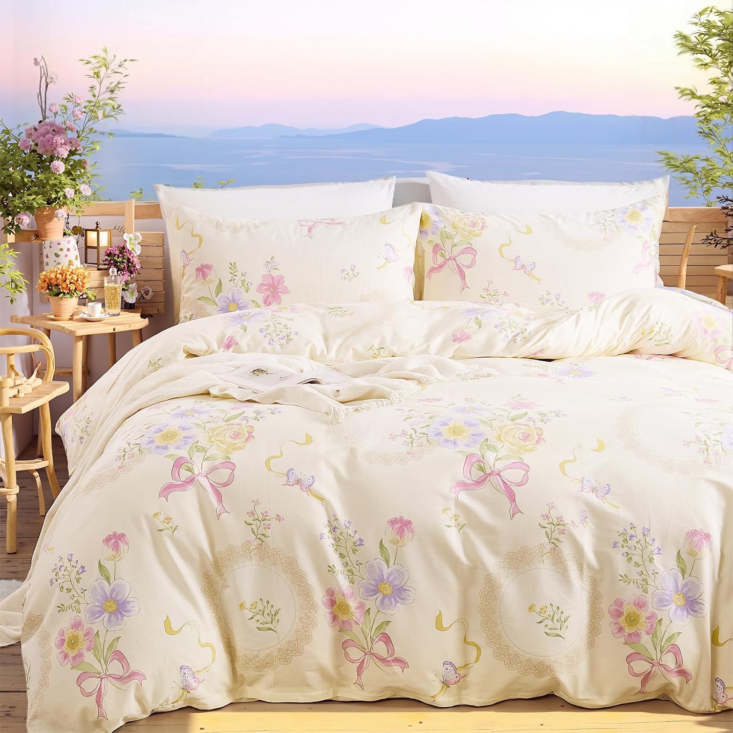 ชุดผ้าปูที่นอนลายดอกไม้ ขนาดคว - Aesthetic Floral Duvet Cover บทวิจารณ์และราคา