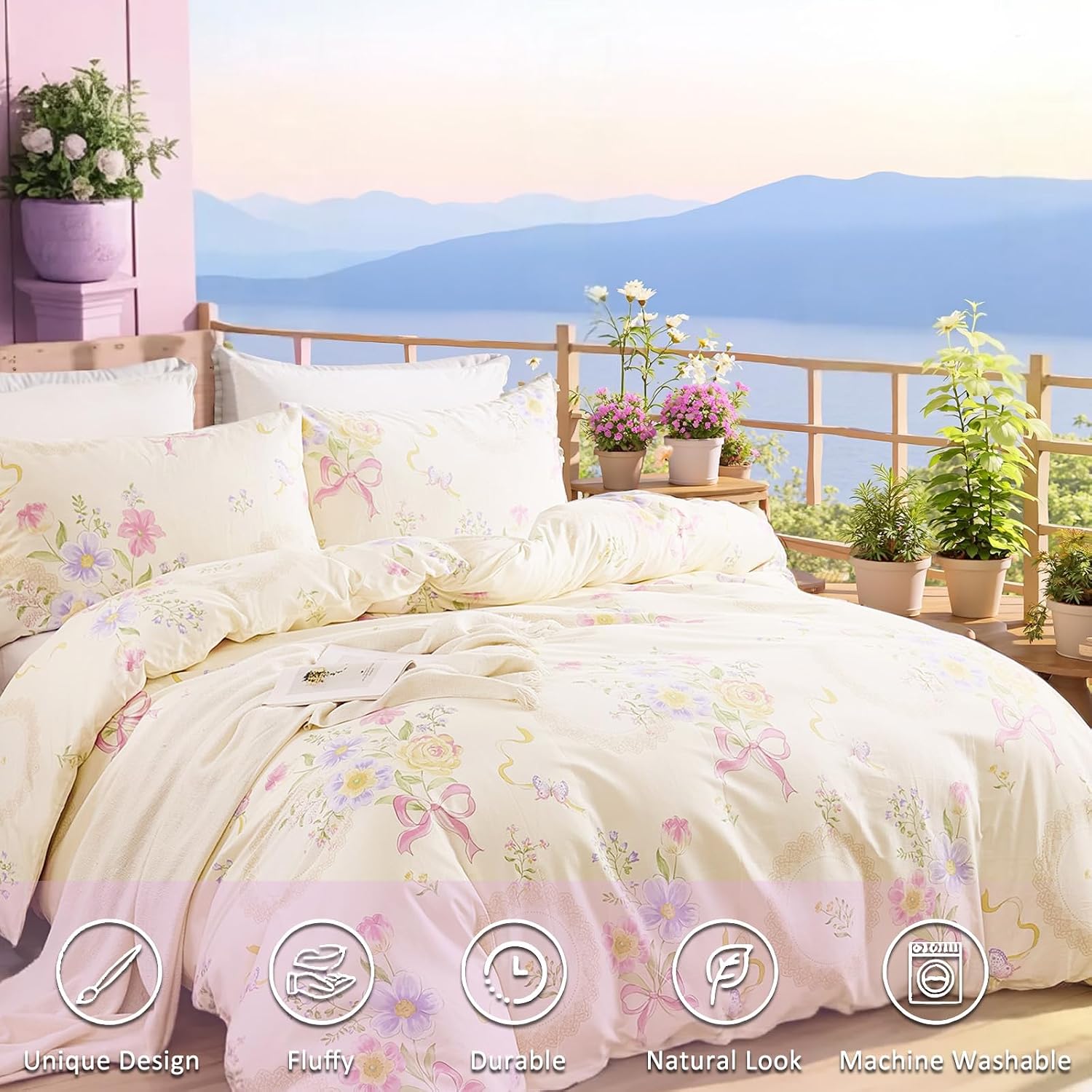 ชุดผ้าปูที่นอนลายดอกไม้ ขนาดคว - Aesthetic Floral Duvet Cover บทวิจารณ์และราคา