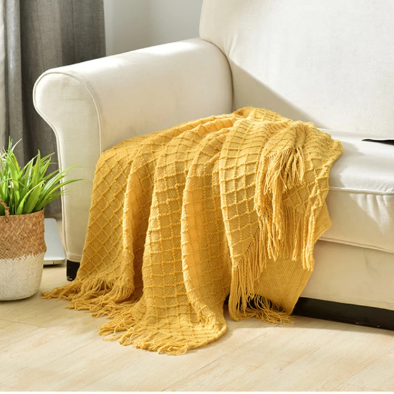 ผ้าห่มถักลายทอสีเหลืองมัสตาร์ด - Boho Throw Blanket Fringe บทวิจารณ์และราคา