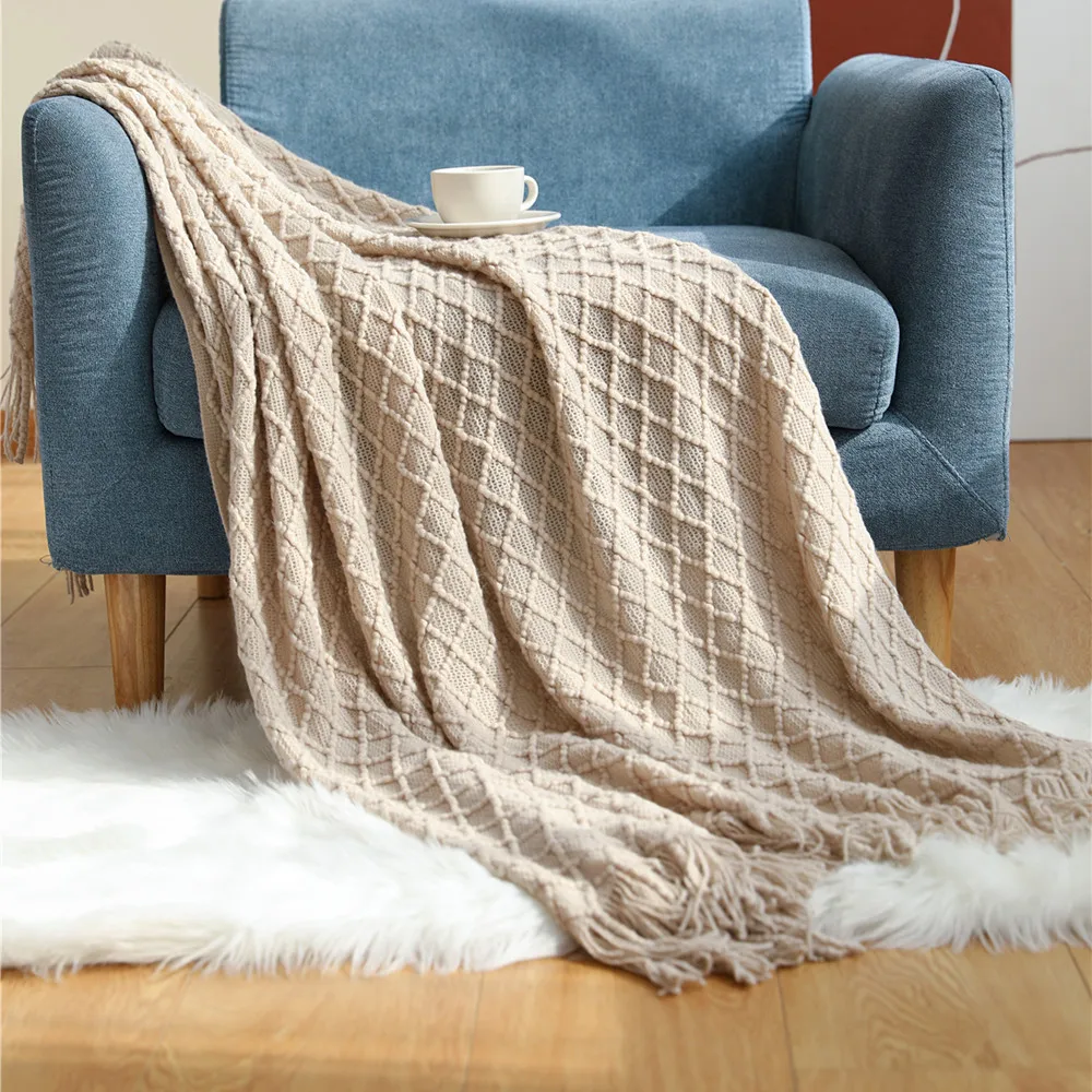 ผ้าห่มถักลายเพชรจาก Textile Ci - Boho Throw Blanket Fringe บทวิจารณ์และราคา