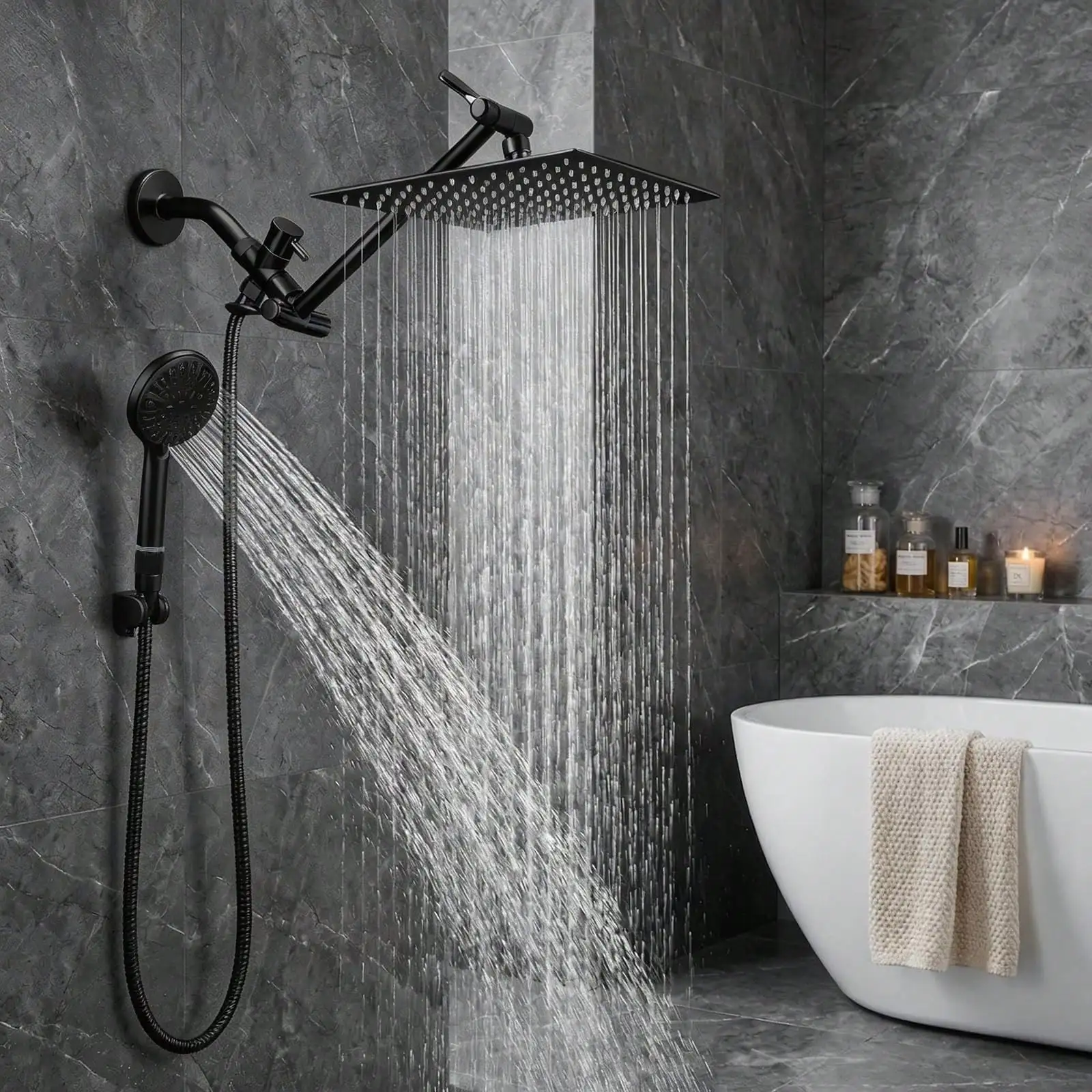 ชุดฝักบัวคู่พร้อมหัวฝักบัวมือถ - High Pressure Shower Head Handheld บทวิจารณ์และราคา