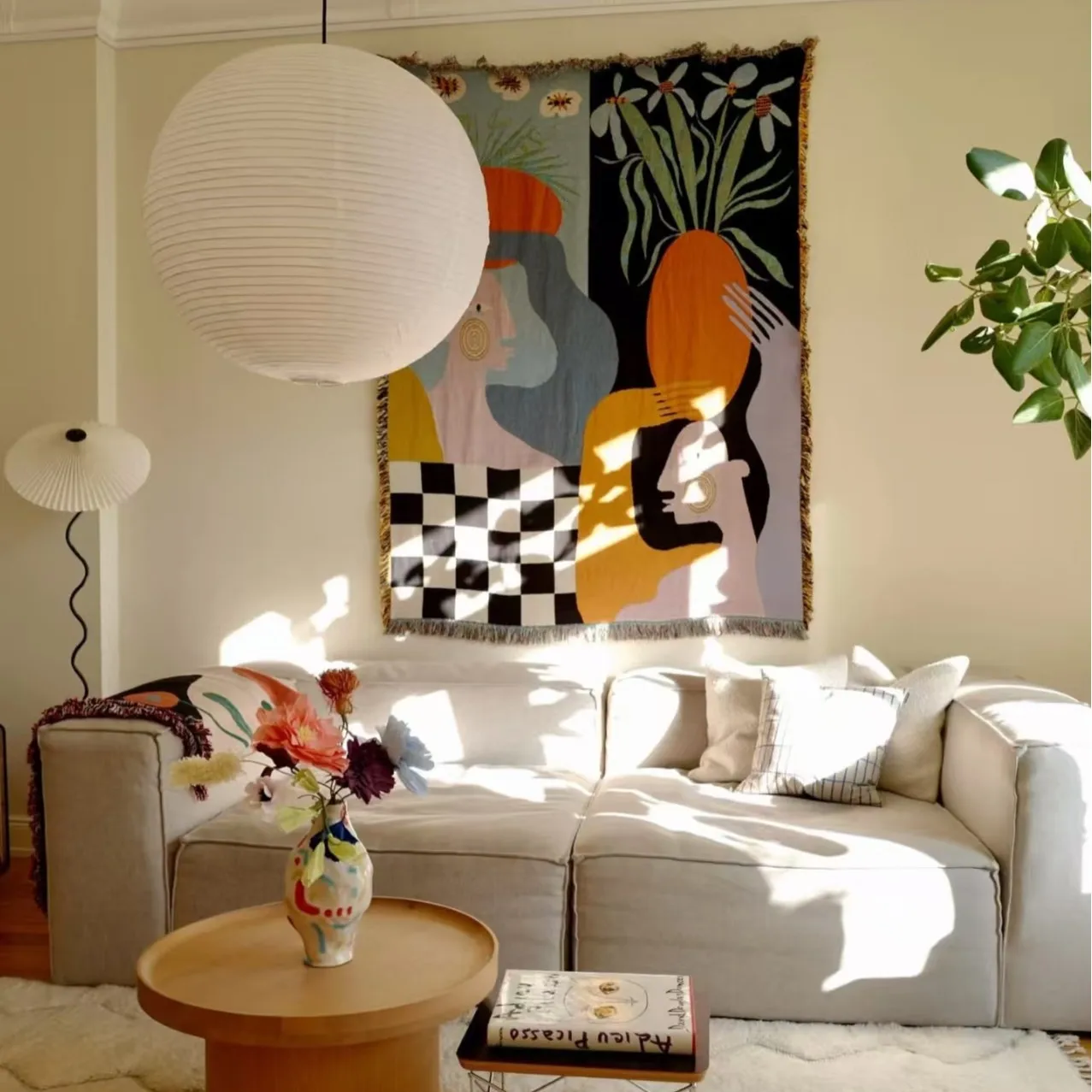 ผ้าแขวนผนังลายศิลปะนามธรรมสมัย - Boho Throw Blanket Fringe บทวิจารณ์และราคา